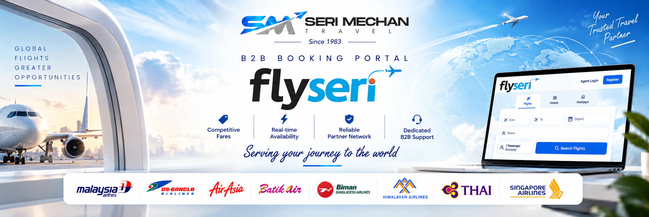Flyseri B2B booking portal for global flights and travel partners